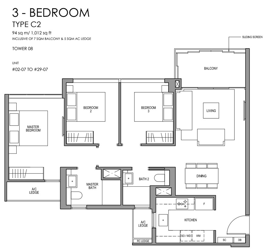 Martin Modern 3 Bedroom Floorplan | Singapore Luxury Condominium for Sale