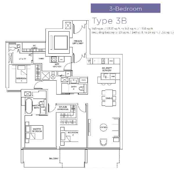 Marina One Residences 3 Bedroom Floorplan | Singapore Luxury Condominium for Sale