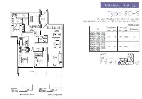 Marina One Residences 3 Bedroom + Study Floorplan | Singapore Luxury Condominium for Sale