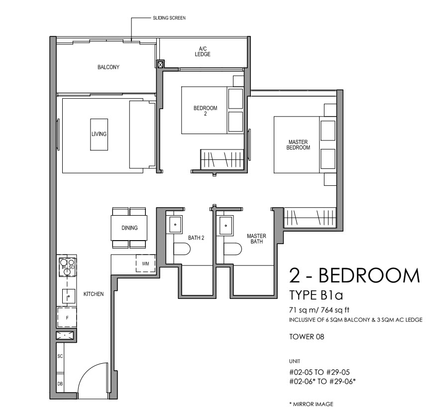 Martin Modern 2 Bedroom Floorplan | Singapore Luxury Condominium for Sale