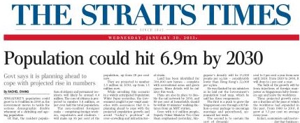 Singapore reach 6.9m by 2030 according to White paper